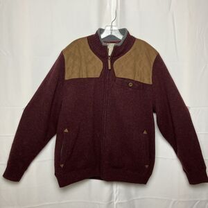 Duluth Trading Co Cardigan Mens Large 100% Shetland Wool Preppy Zip XL Maroon